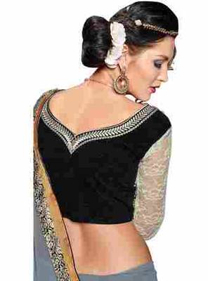 grey embroidered faux georgette saree with blouse 3