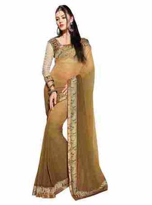 beige embroidered faux georgette saree with blouse 1