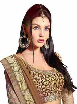 beige embroidered faux georgette saree with blouse 2