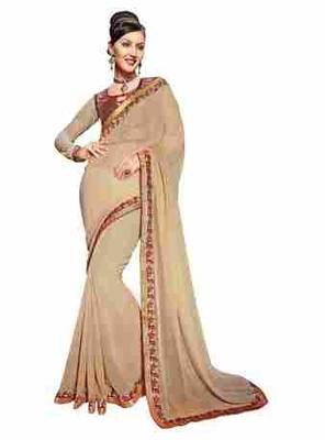 beige embroidered faux georgette saree with blouse 1