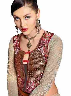 beige embroidered faux georgette saree with blouse 2