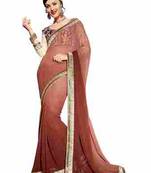 brown embroidered faux georgette saree with blouse