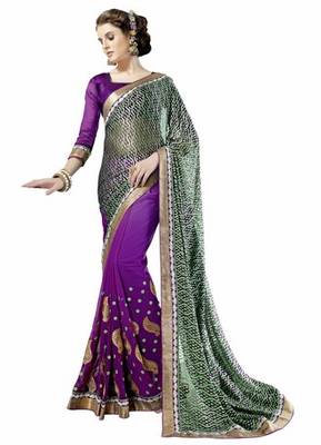 multicolor embroidered faux georgette saree with blouse 1