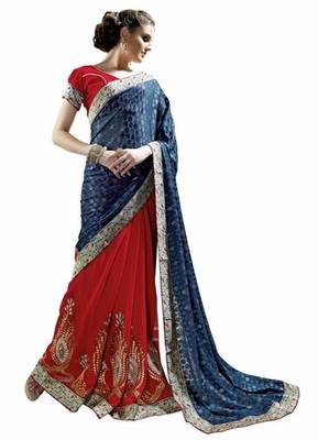 multicolor embroidered faux georgette saree with blouse 1