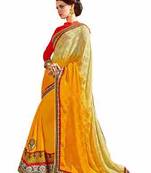 yellow embroidered faux georgette saree with blouse