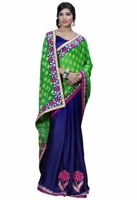 multicolor embroidered faux jacquard saree with blouse 1
