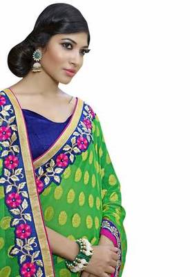 multicolor embroidered faux jacquard saree with blouse 2