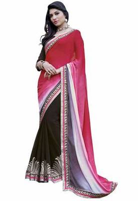 multicolor embroidered faux jacquard saree with blouse 1