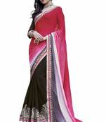 multicolor embroidered faux jacquard saree with blouse