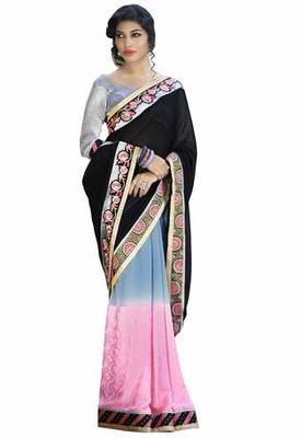 multicolor embroidered faux georgette saree with blouse 1