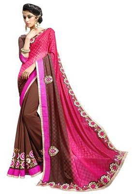 multicolor embroidered faux georgette saree with blouse 1