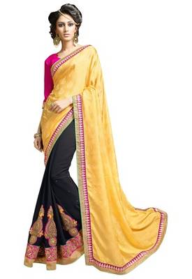 multicolor embroidered faux georgette saree with blouse 1