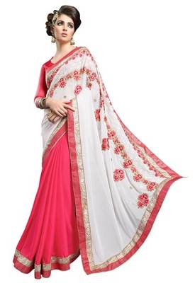 multicolor embroidered faux georgette saree with blouse 1