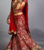 Red Fish Cut Bridal Lehenga