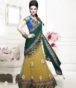 Green Embroidered Net Saree With Blouse