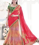 pink embroidered net saree With Blouse