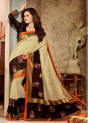   beige printed   bhagalpuri silk saree with blouse 1