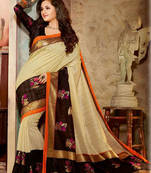   beige printed   bhagalpuri silk saree with blouse