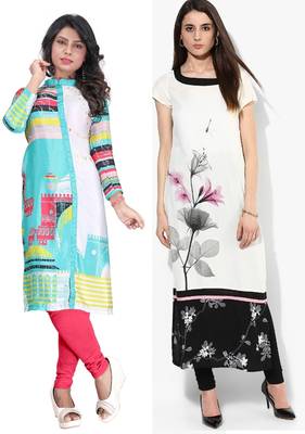 Multicolor printed crepe semi stitched kurti 1