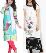 Multicolor printed crepe semi stitched kurti