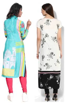 Multicolor printed crepe semi stitched kurti 2