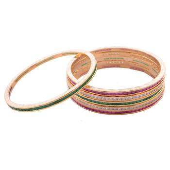 M Creation  Beautiful CZ Studded Gold Plated Bangles Set for Women 1