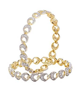 M Creation  Beautiful CZ Studded Gold Plated Bangles Set for Women 3