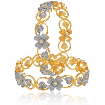 M Creation  Beautiful CZ Studded Gold Plated Bangles Set for Women 2
