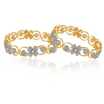 M Creation  Beautiful CZ Studded Gold Plated Bangles Set for Women 3