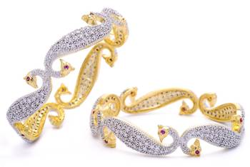 M Creation  Beautiful CZ Studded Gold Plated Bangles Set for Women 1