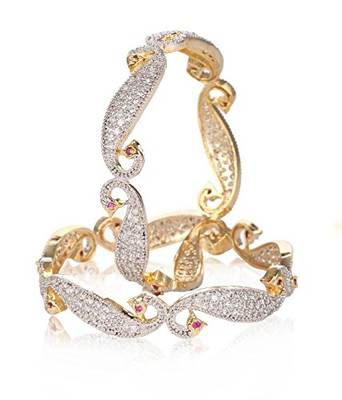 M Creation  Beautiful CZ Studded Gold Plated Bangles Set for Women 2