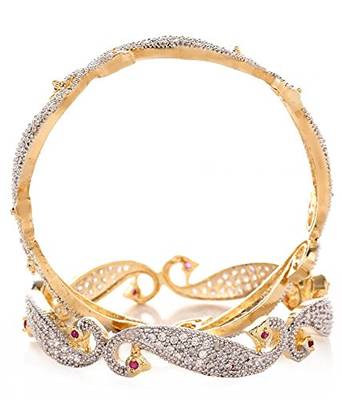 M Creation  Beautiful CZ Studded Gold Plated Bangles Set for Women 3