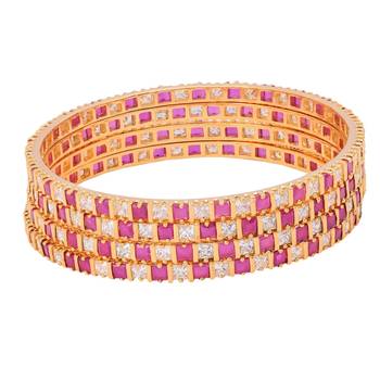 M Creation  Beautiful CZ Studded Gold Plated Bangles Set for Women 1