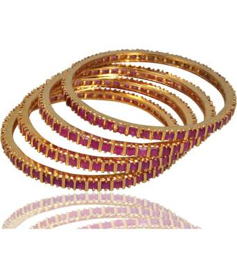 M Creation  Beautiful CZ Studded Gold Plated Bangles Set for Women 3