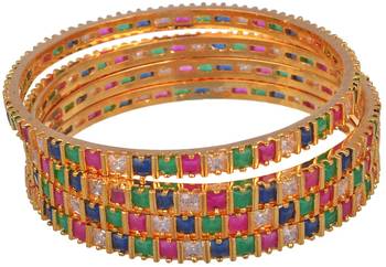 M Creation  Beautiful CZ Studded Gold Plated Bangles Set for Women 1