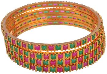 M Creation  Beautiful CZ Studded Gold Plated Bangles Set for Women 1