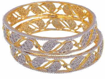 M Creation  Beautiful CZ Studded Gold Plated Bangles Set for Women 1