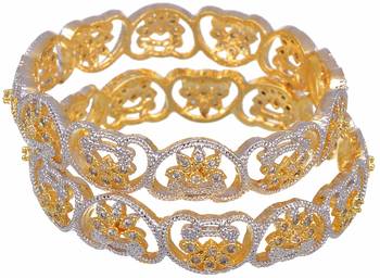 M Creation  Beautiful CZ Studded Gold Plated Bangles Set for Women 1