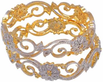 M Creation  Beautiful CZ Studded Gold Plated Bangles Set for Women 1