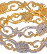 M Creation  Beautiful CZ Studded Gold Plated Bangles Set for Women