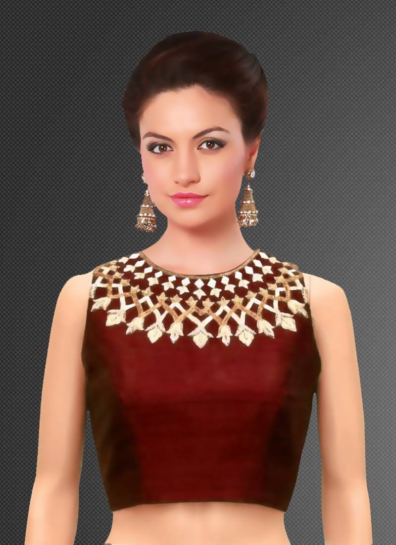 Maroon raw silk embroidery unstitched blouse fabric Ravechi Fab 1361929