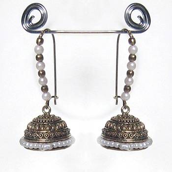 White Bead Antique Jhumkas 1