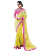 light yellow plain faux georgette saree With Blouse