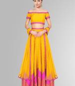 Yellow Printed Raw Silk unstitched lehenga-choli