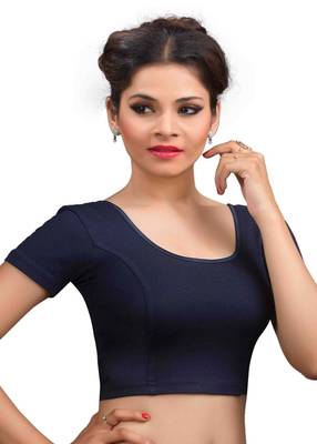Navy And Blue Cotton Lycra  Readymade Blouse 2