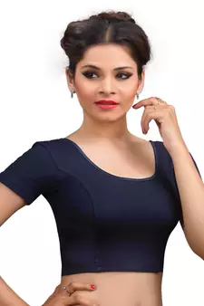 Navy And Blue Cotton Lycra  Readymade Blouse