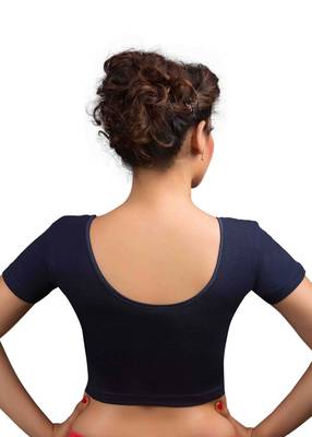 Navy And Blue Cotton Lycra  Readymade Blouse 3