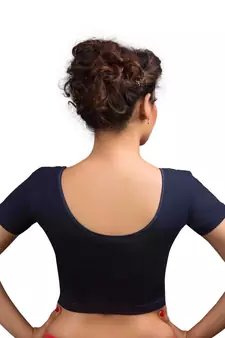 Navy And Blue Cotton Lycra  Readymade Blouse