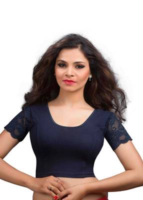 Navy And Blue Cotton Lycra  Readymade Blouse 1