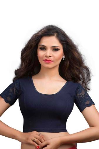 Navy And Blue Cotton Lycra  Readymade Blouse